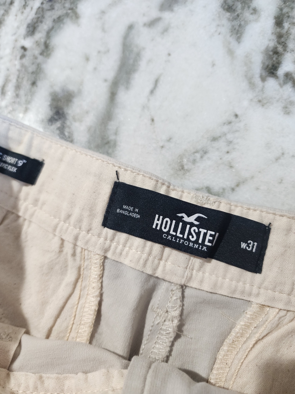 Hollister Beige Shorts with Navy Palm Print - Picture 2 of 3